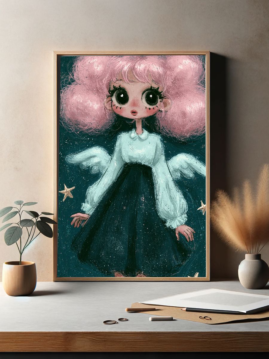 Pink-Haired Angel Illustration Poster. — room view 2