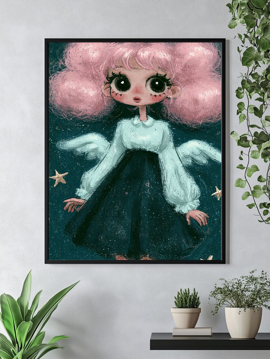 Pink-Haired Angel Illustration Poster. — room view 4