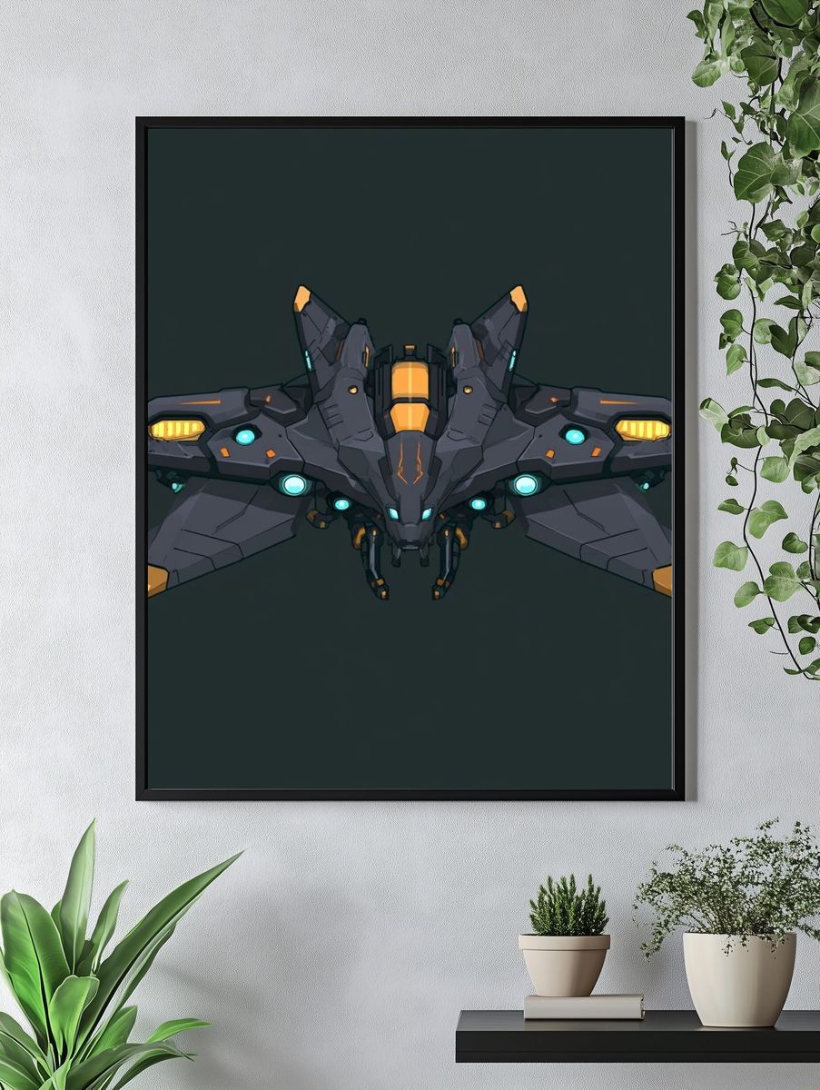 Futuristic Mecha Fighter Illustration Poster. — room view 4