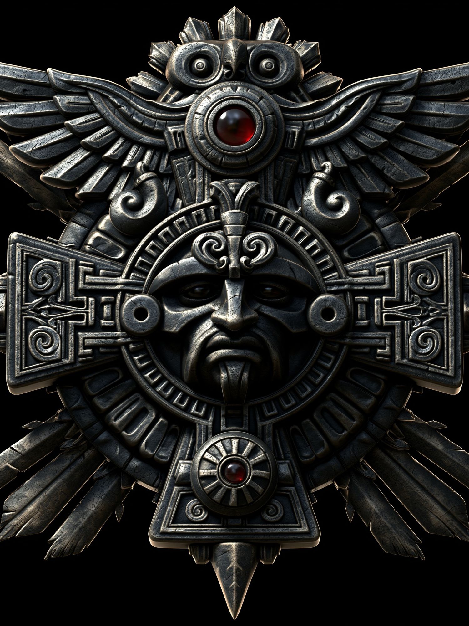 Aztec Stone Mask Illustration Poster. poster detail