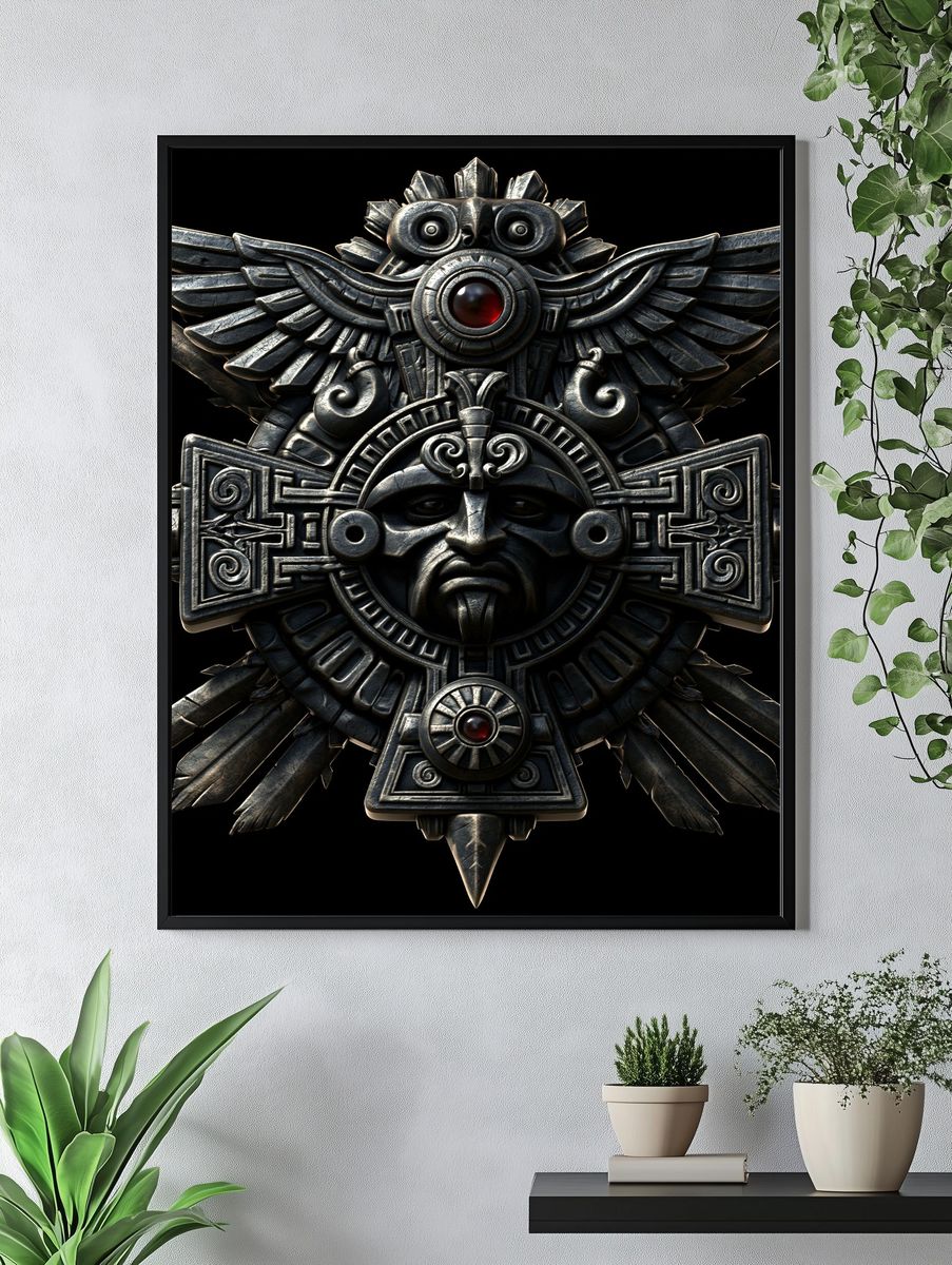 Aztec Stone Mask Illustration Poster. — room view 4