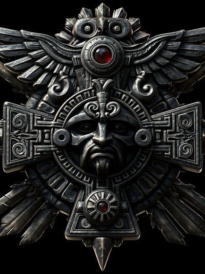 Aztec Stone Mask Illustration Poster.