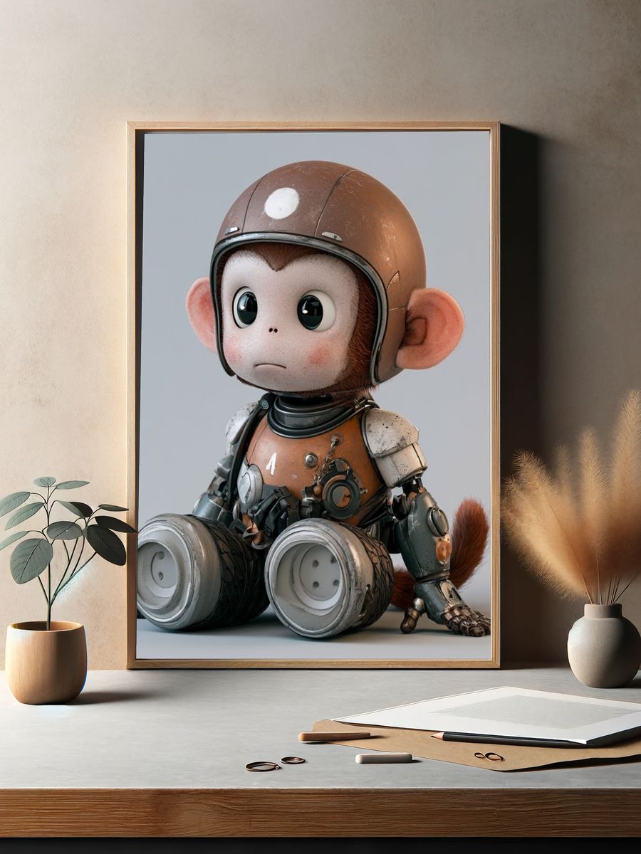 Robot Monkey Character Illustration Poster. — room view 2