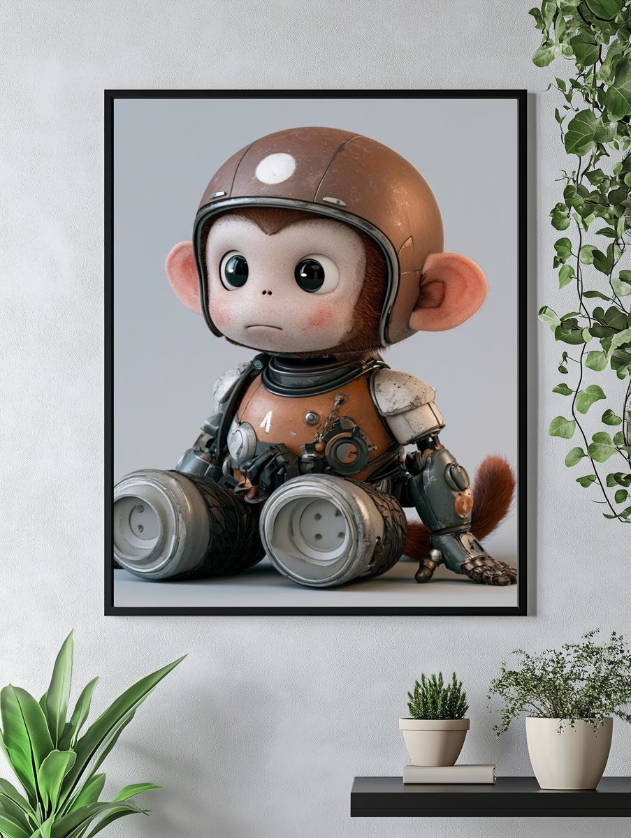 Robot Monkey Character Illustration Poster. — room view 4