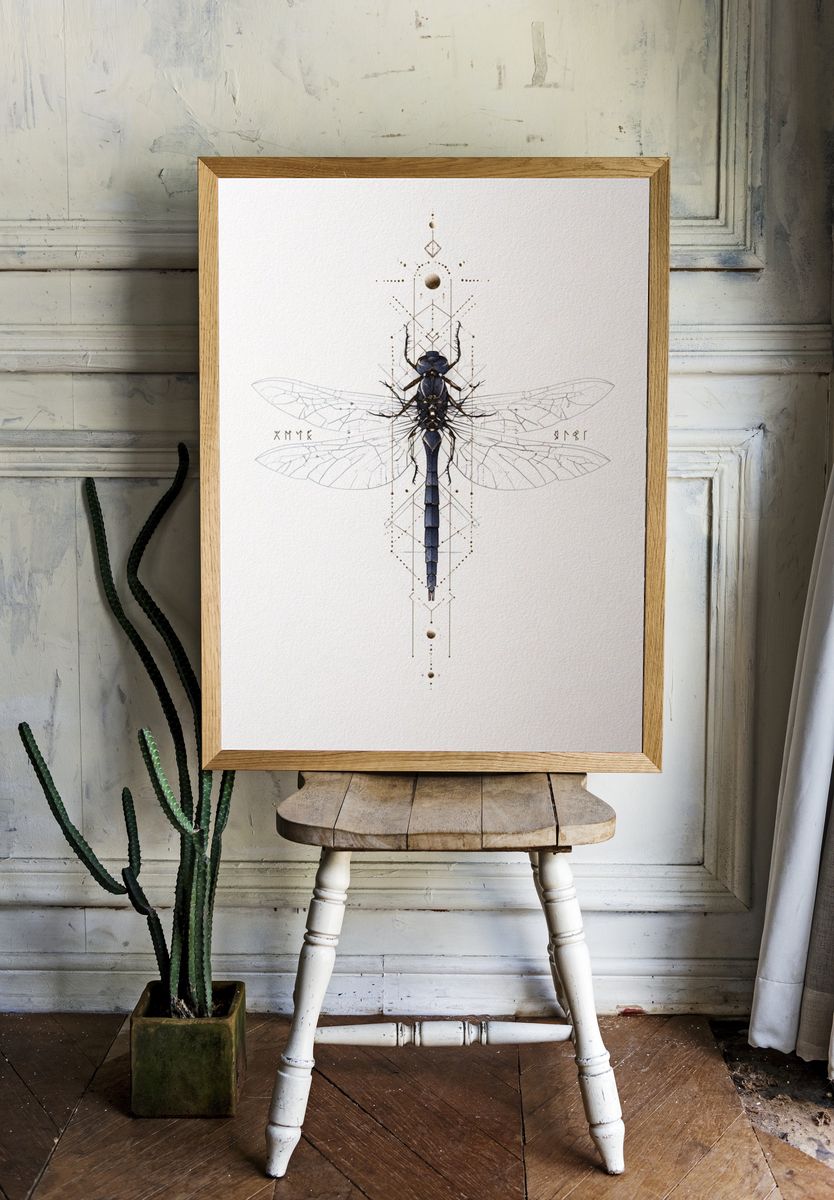 Dragonfly Geometric Illustration Poster. — room view 1