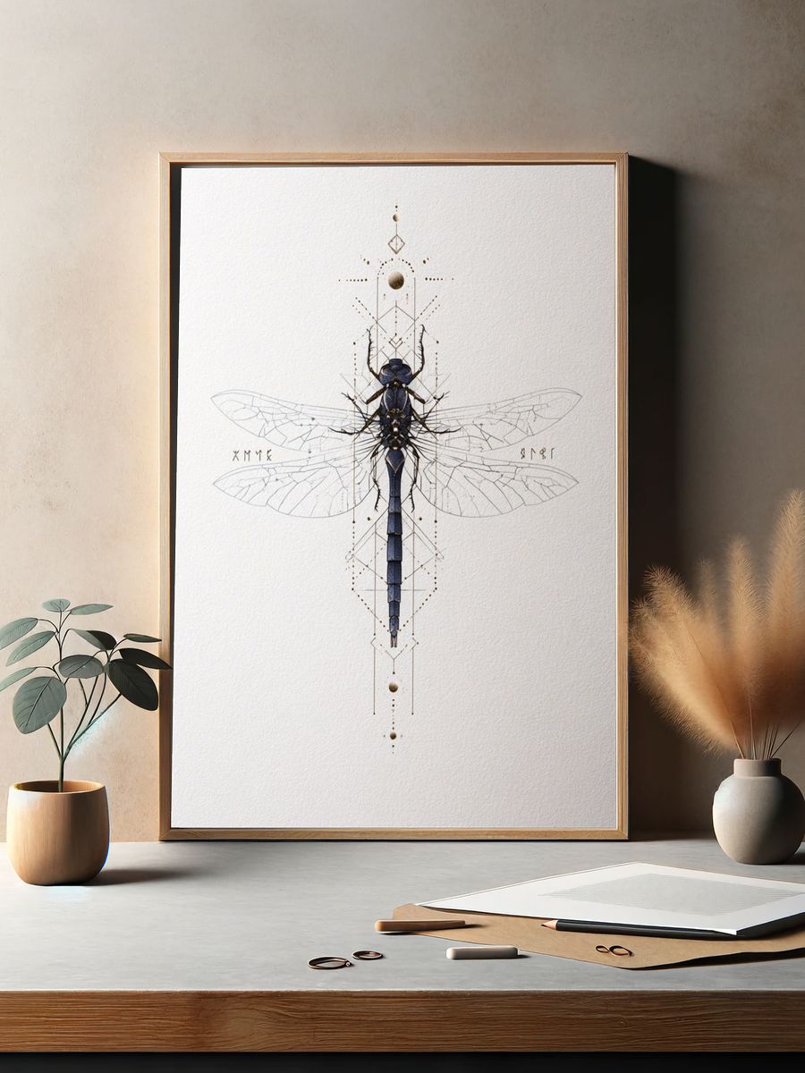 Dragonfly Geometric Illustration Poster. — room view 2