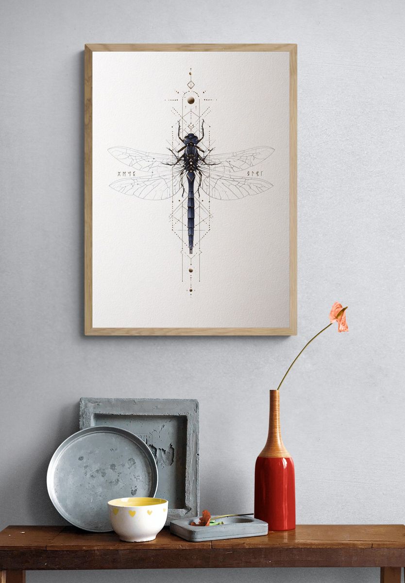 Dragonfly Geometric Illustration Poster. — room view 3