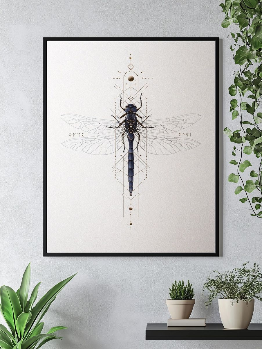 Dragonfly Geometric Illustration Poster. — room view 4