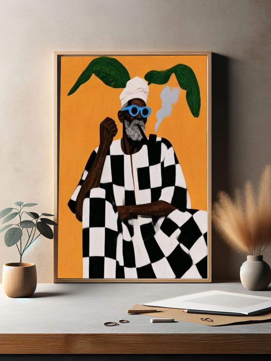 Checkerboard Figure Illustration Poster. — room view 2