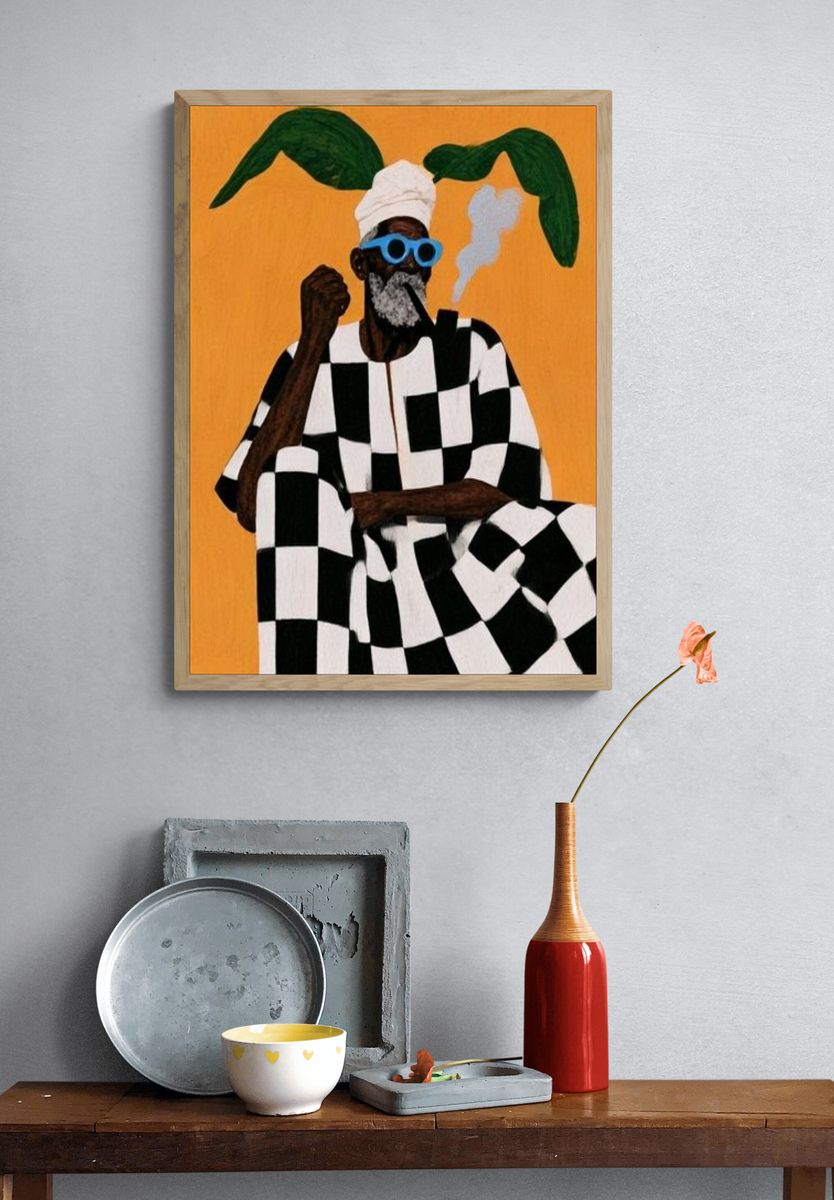 Checkerboard Figure Illustration Poster. — room view 3