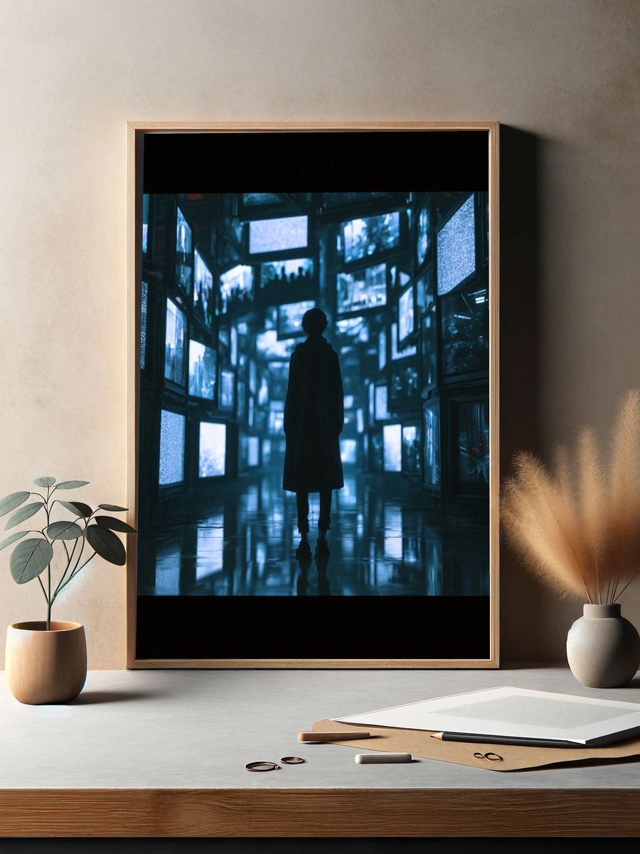 Neon Corridor Silhouette Poster. — room view 2