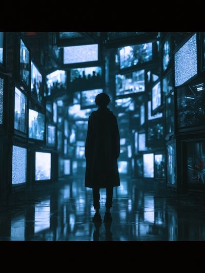 Neon Corridor Silhouette Poster. poster