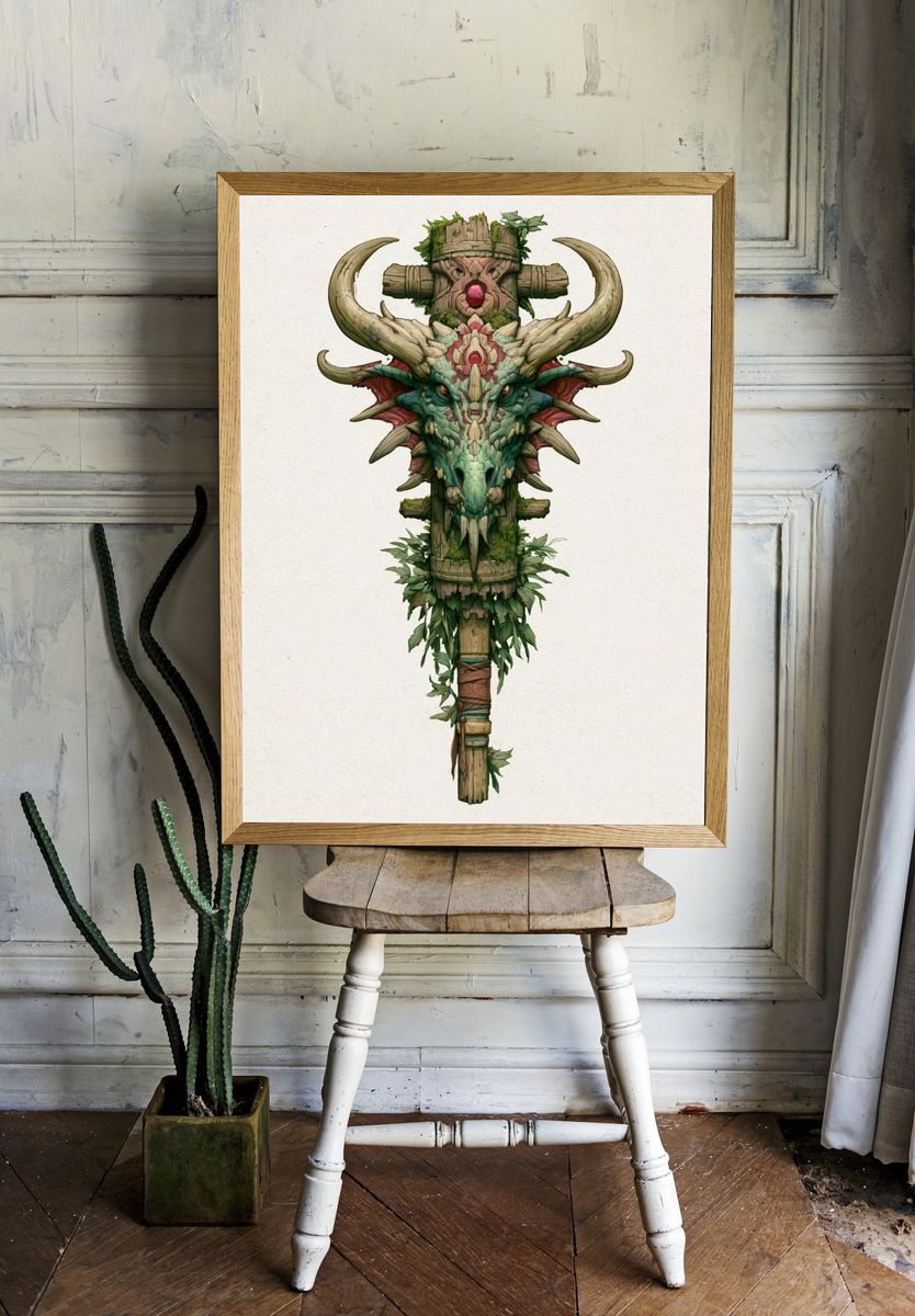 Forest Totem Dragon Illustration Poster. — room view 1