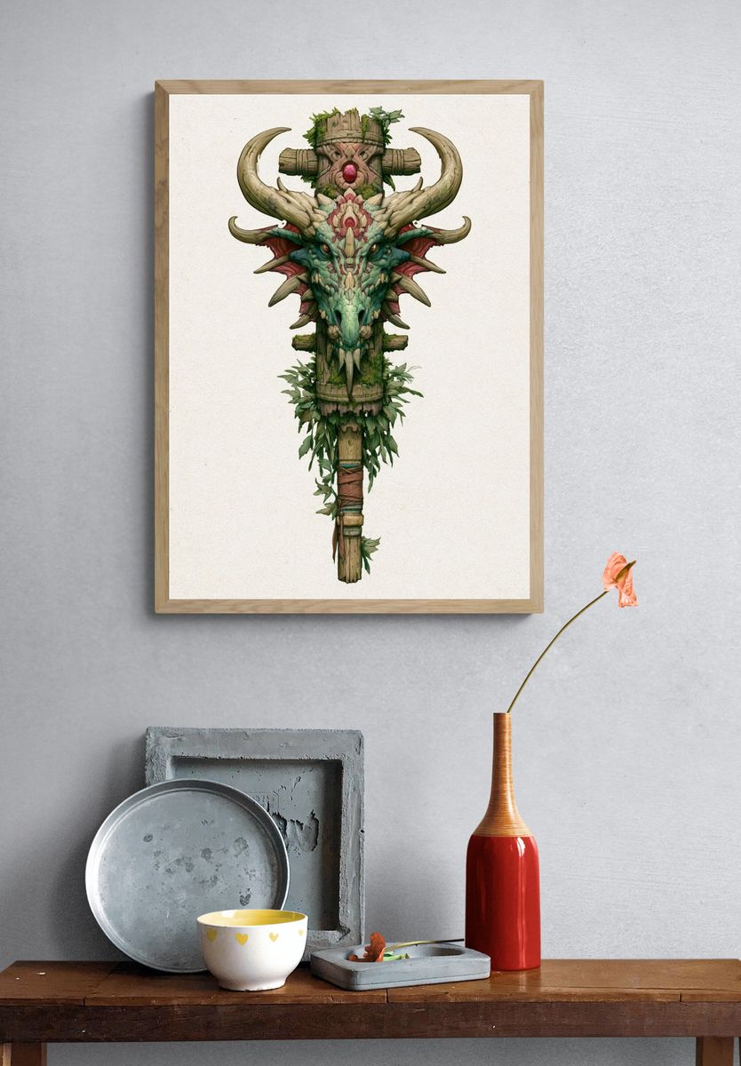 Forest Totem Dragon Illustration Poster. — room view 3