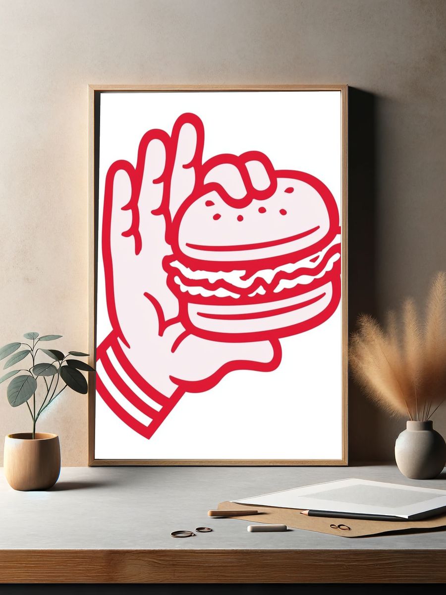Burger Hand Illustration Poster. — room view 2