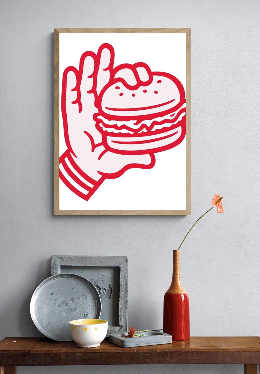Burger Hand Illustration Poster. — room view 3