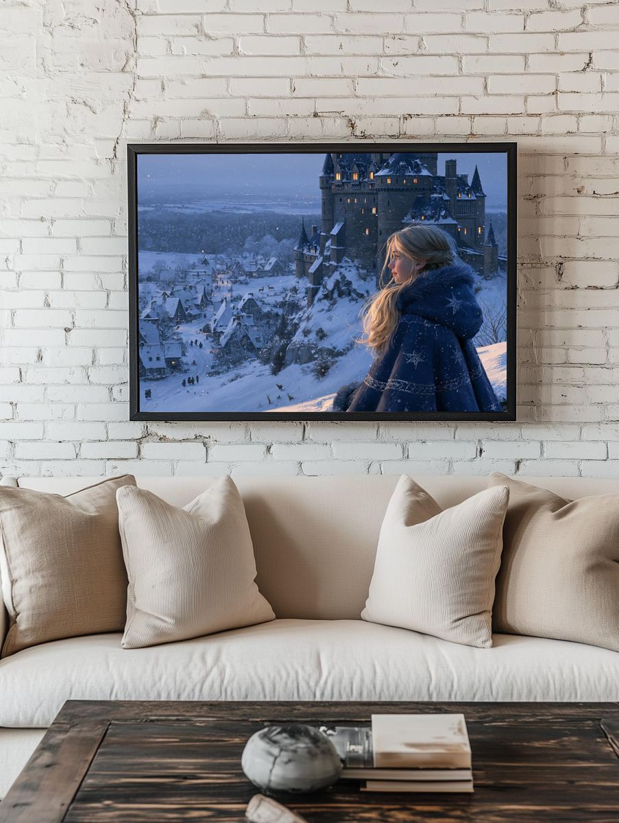 Winter Castle Girl Illustration Poster. room preview