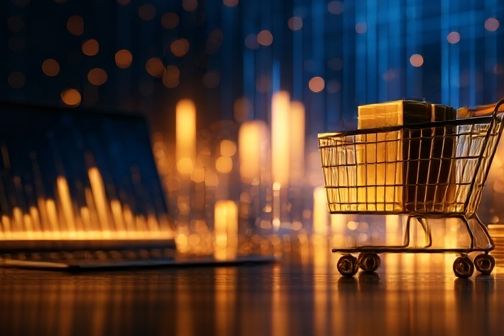 Golden Shopping Cart Digital Art Poster. poster — illustration art