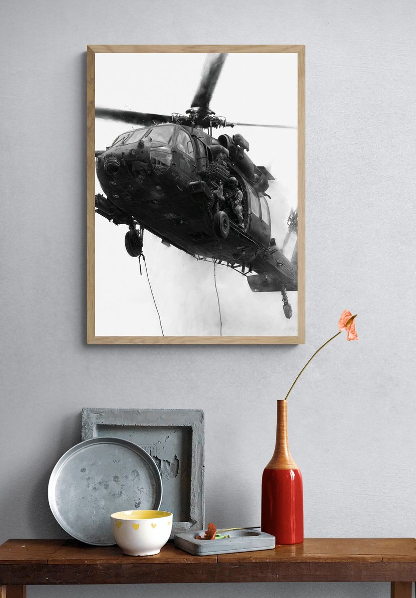 Black Hawk Assault Helicopter Print. — room view 3