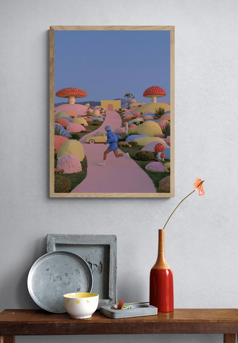 Surreal Mushroom Garden Poster. — room view 3