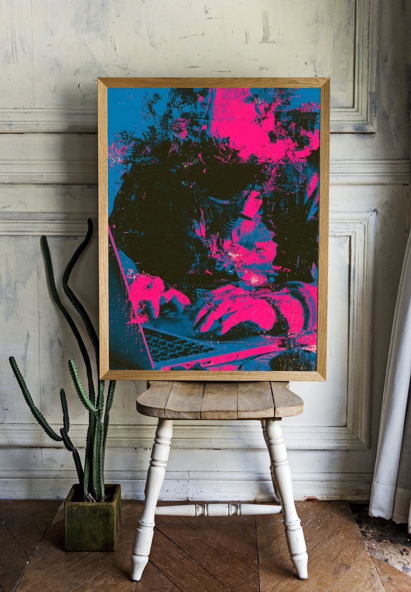 Neon Hacker Glitch Poster. — room view 1