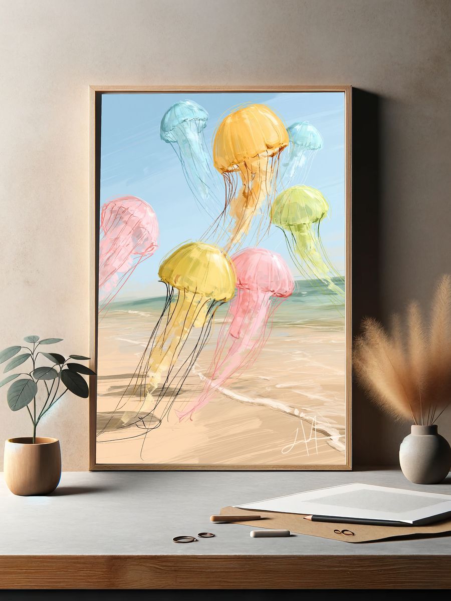 Pastel Jellyfish Beach Poster. — room view 2