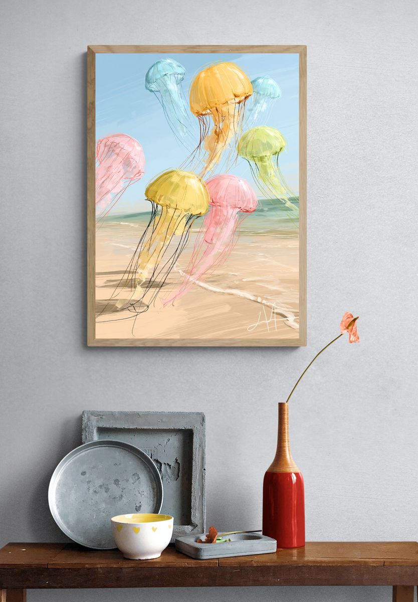 Pastel Jellyfish Beach Poster. — room view 3