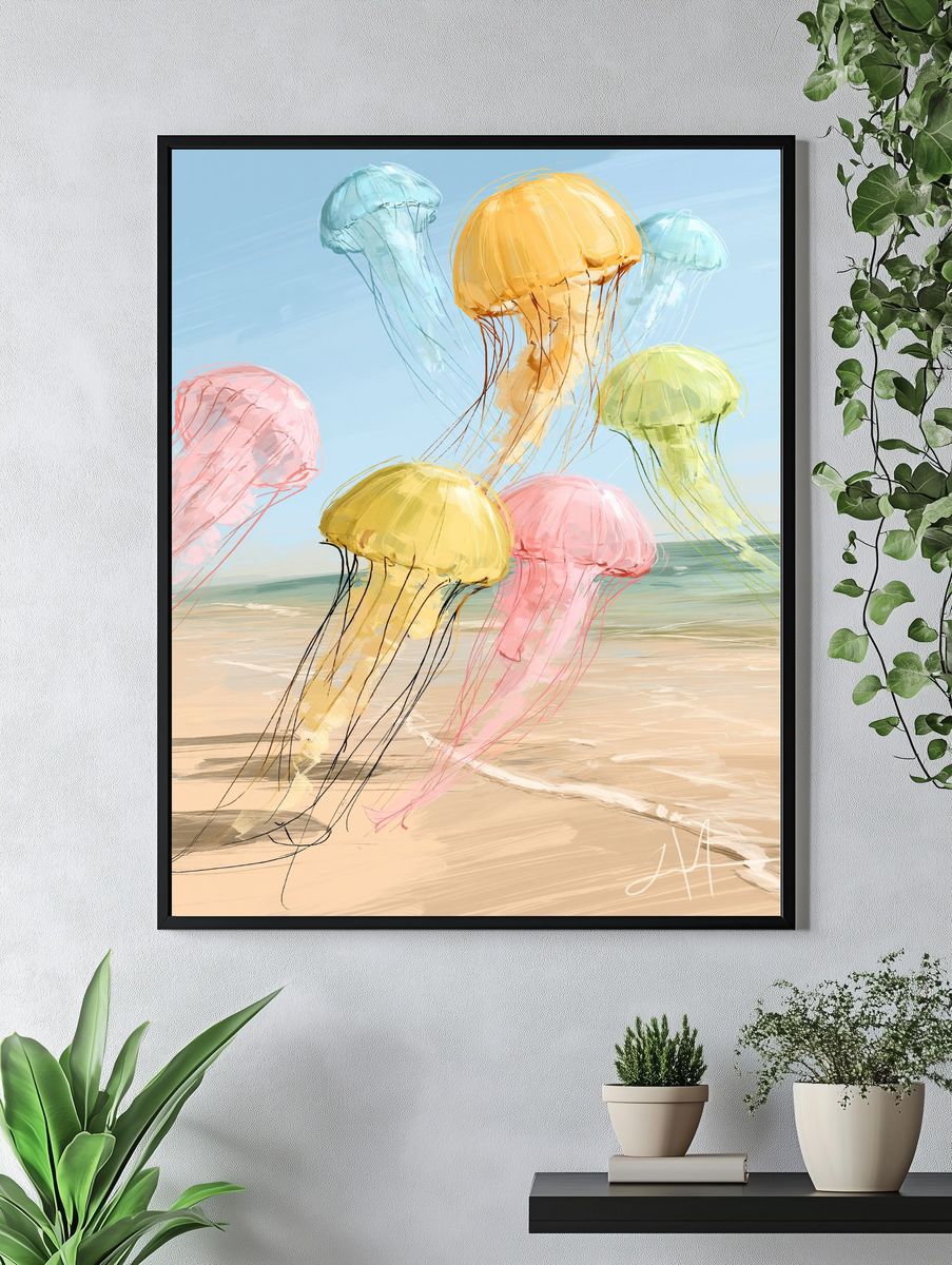 Pastel Jellyfish Beach Poster. — room view 4