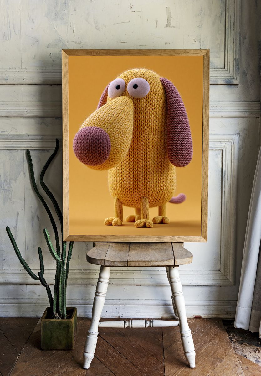 Knitted Dog Character Illustration Poster. — room view 1