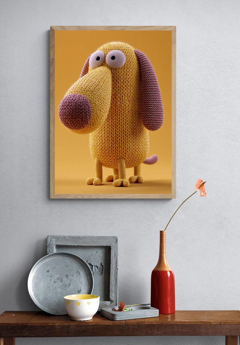 Knitted Dog Character Illustration Poster. — room view 3