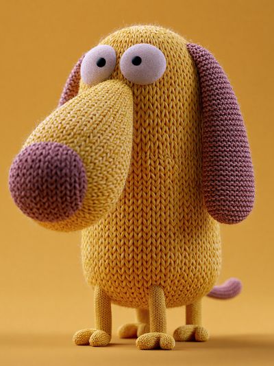 Knitted Dog Character Illustration Poster.