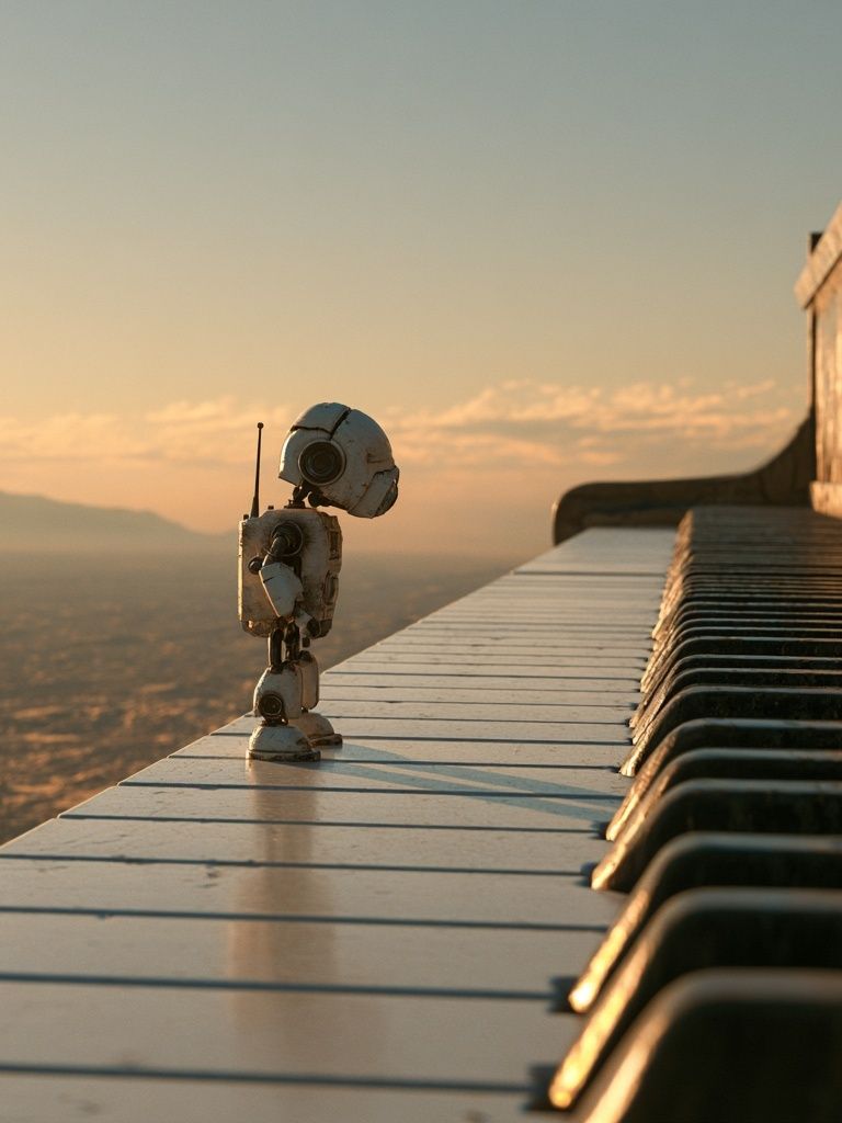 Lonely Robot at Sunset Poster. poster detail