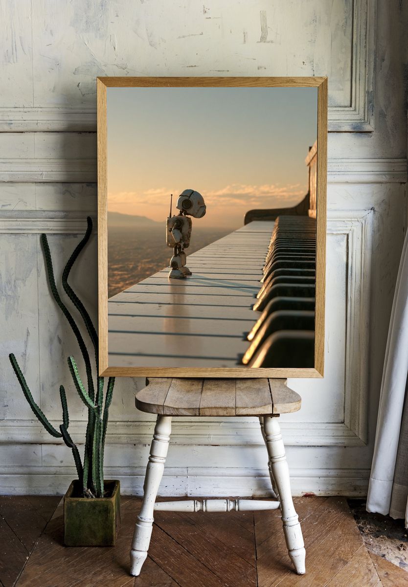 Lonely Robot at Sunset Poster. — room view 1