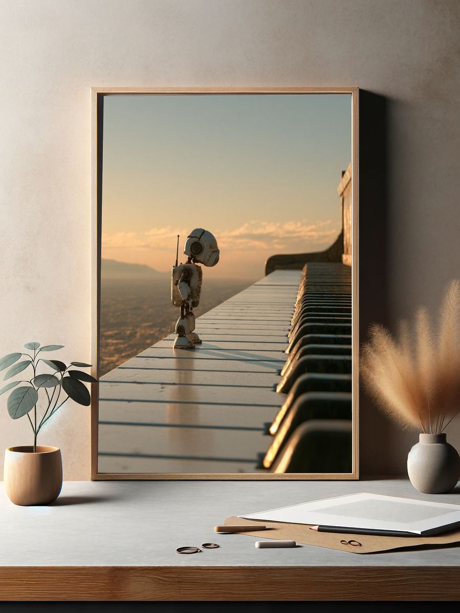 Lonely Robot at Sunset Poster. — room view 2