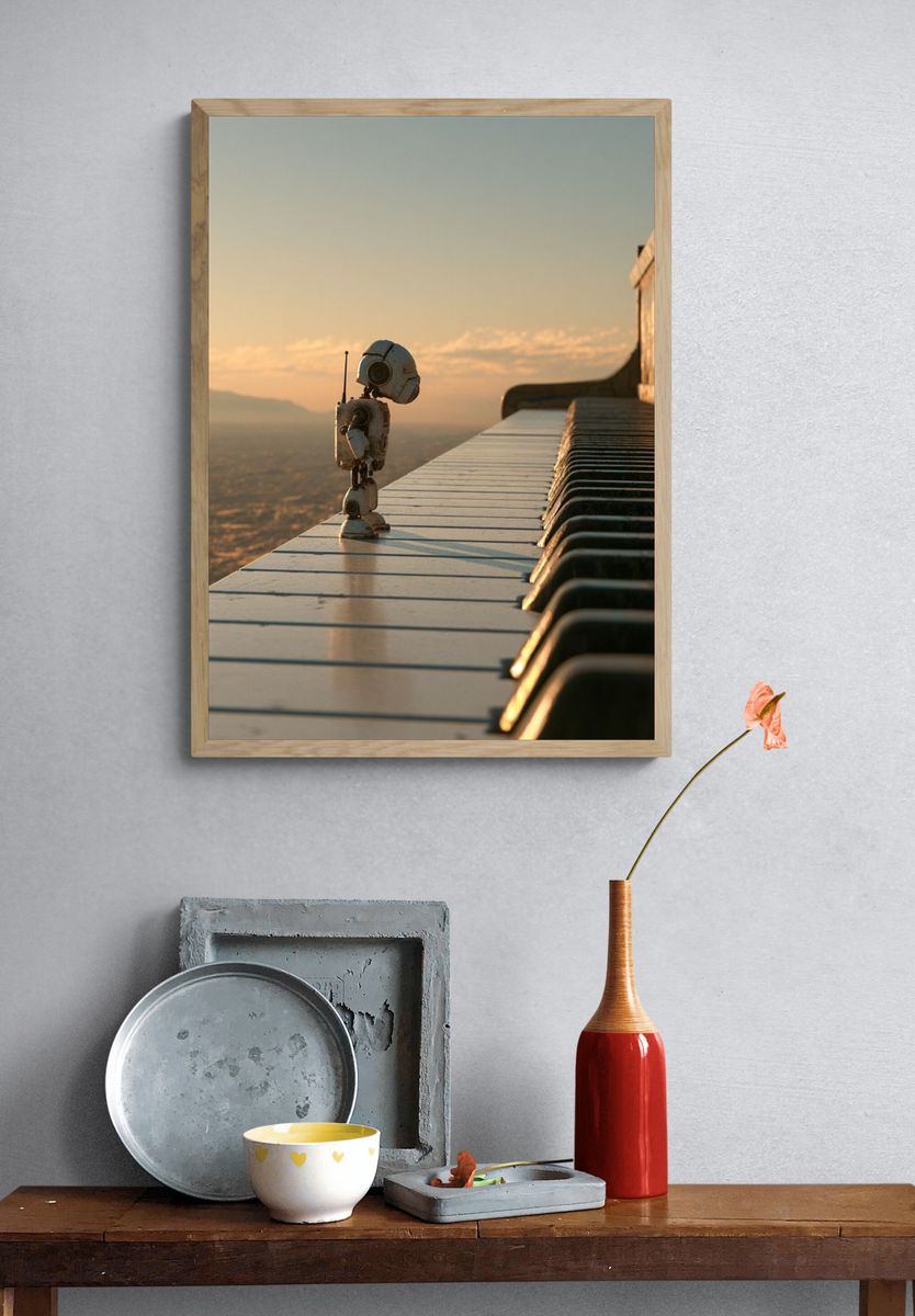 Lonely Robot at Sunset Poster. — room view 3
