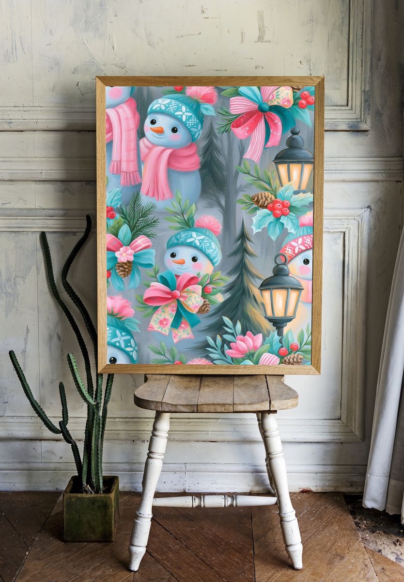 Winter Snowmen Illustration Poster. room preview