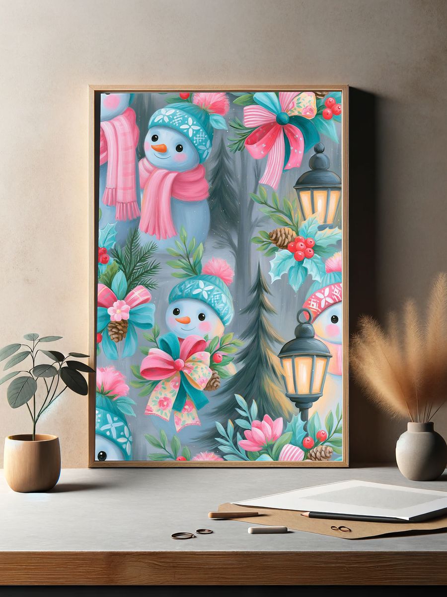 Winter Snowmen Illustration Poster. — room view 2