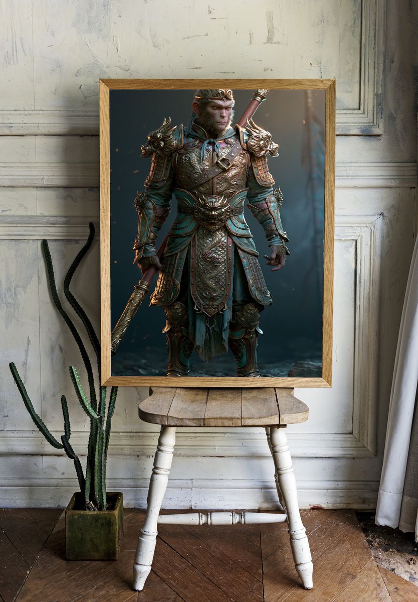 Monkey Warrior Fantasy Illustration Poster. — room view 1