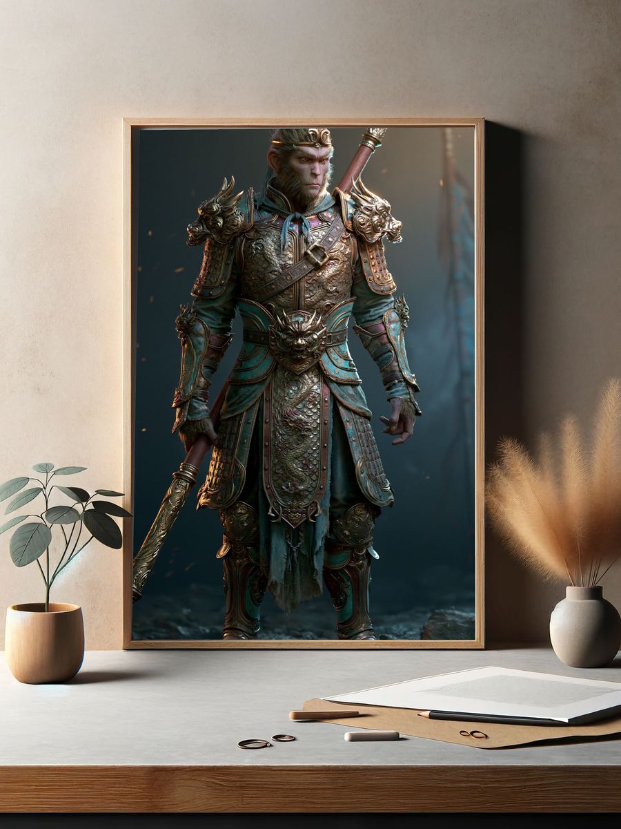 Monkey Warrior Fantasy Illustration Poster. — room view 2