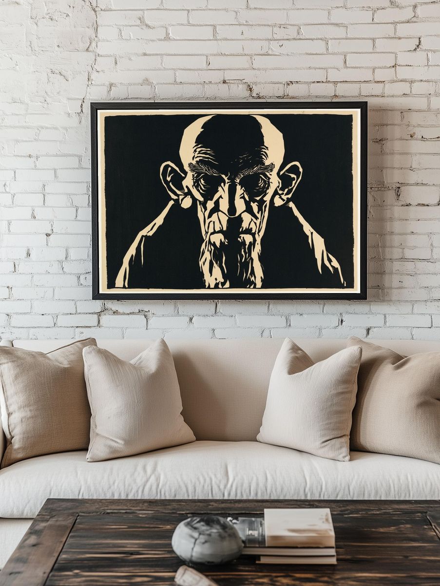 Monochrome Gollum Portrait Print. room preview