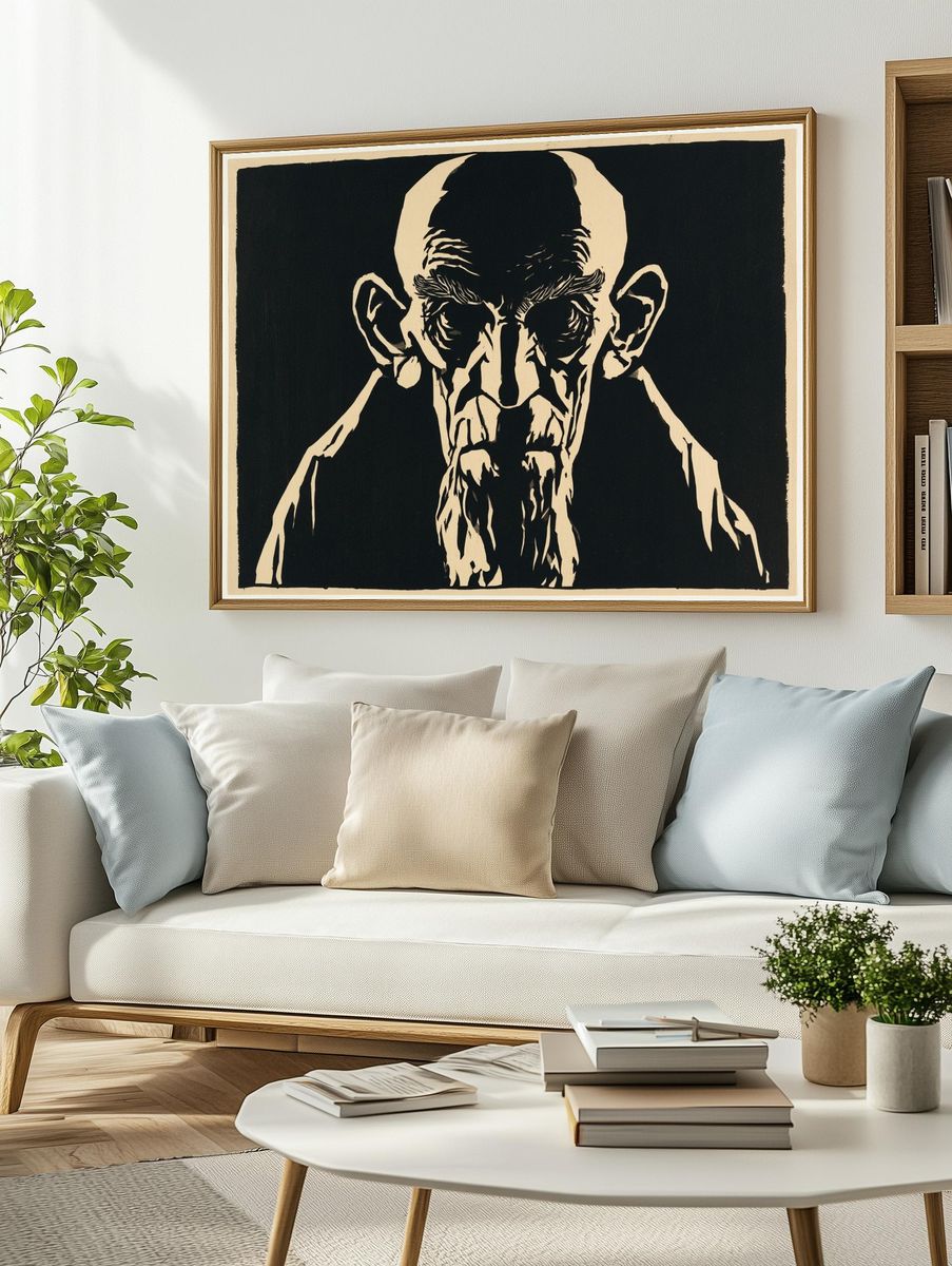 Monochrome Gollum Portrait Print. — room view 2