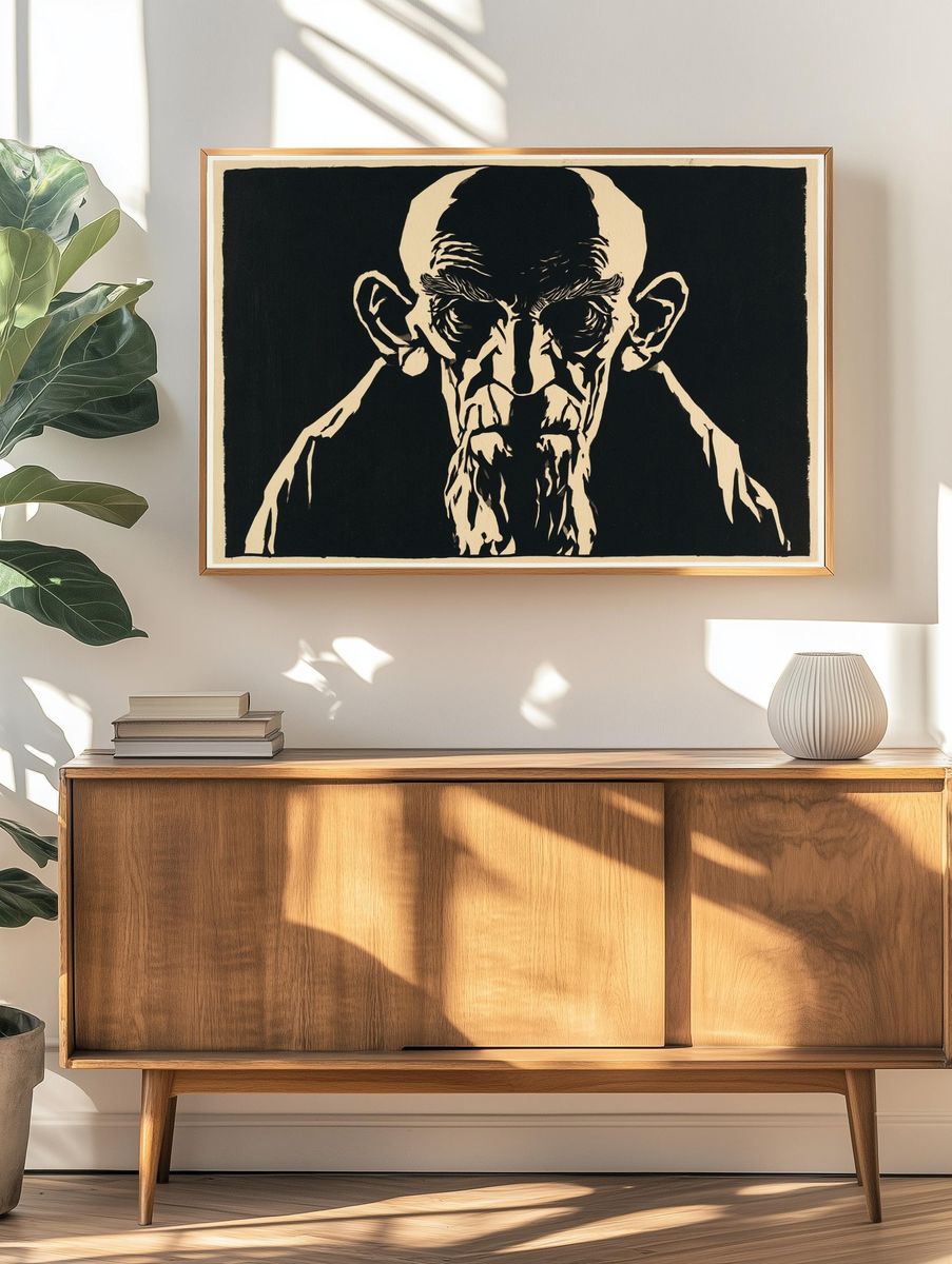 Monochrome Gollum Portrait Print. — room view 3