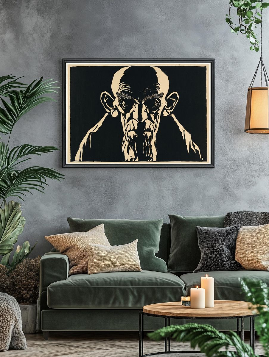 Monochrome Gollum Portrait Print. — room view 4