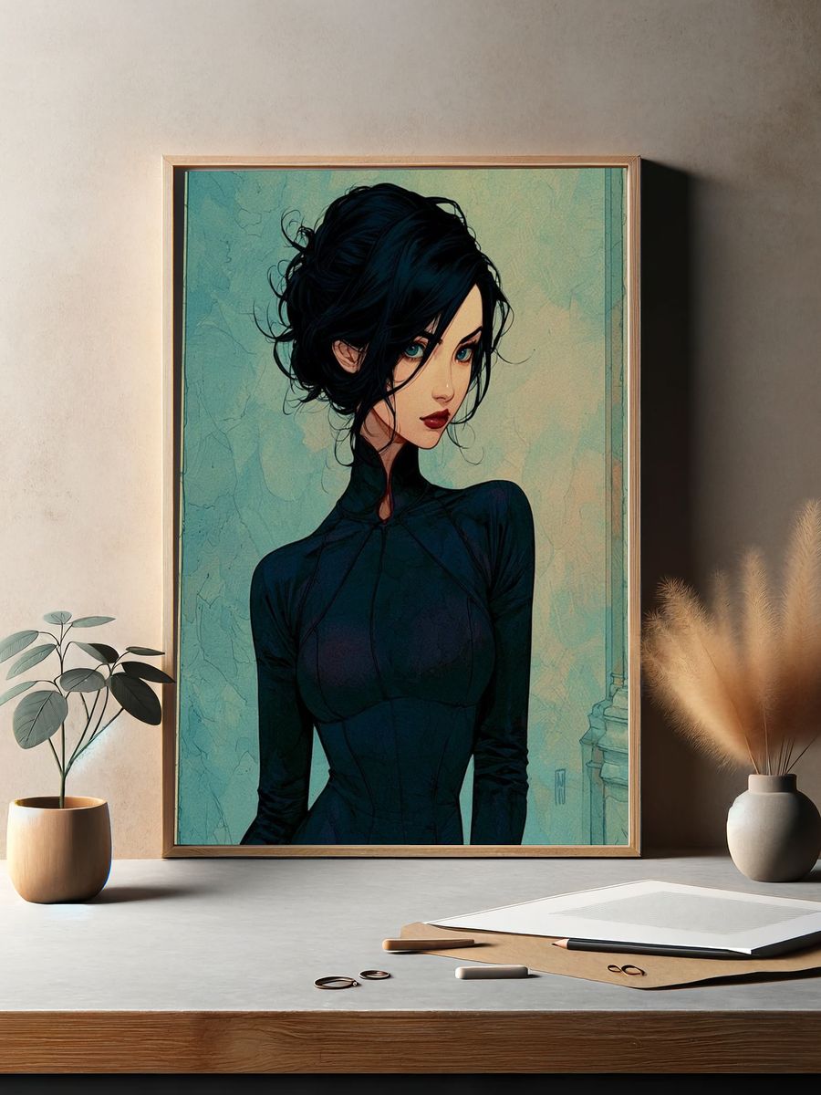 Elegant Dark-Haired Portrait Print. — room view 2