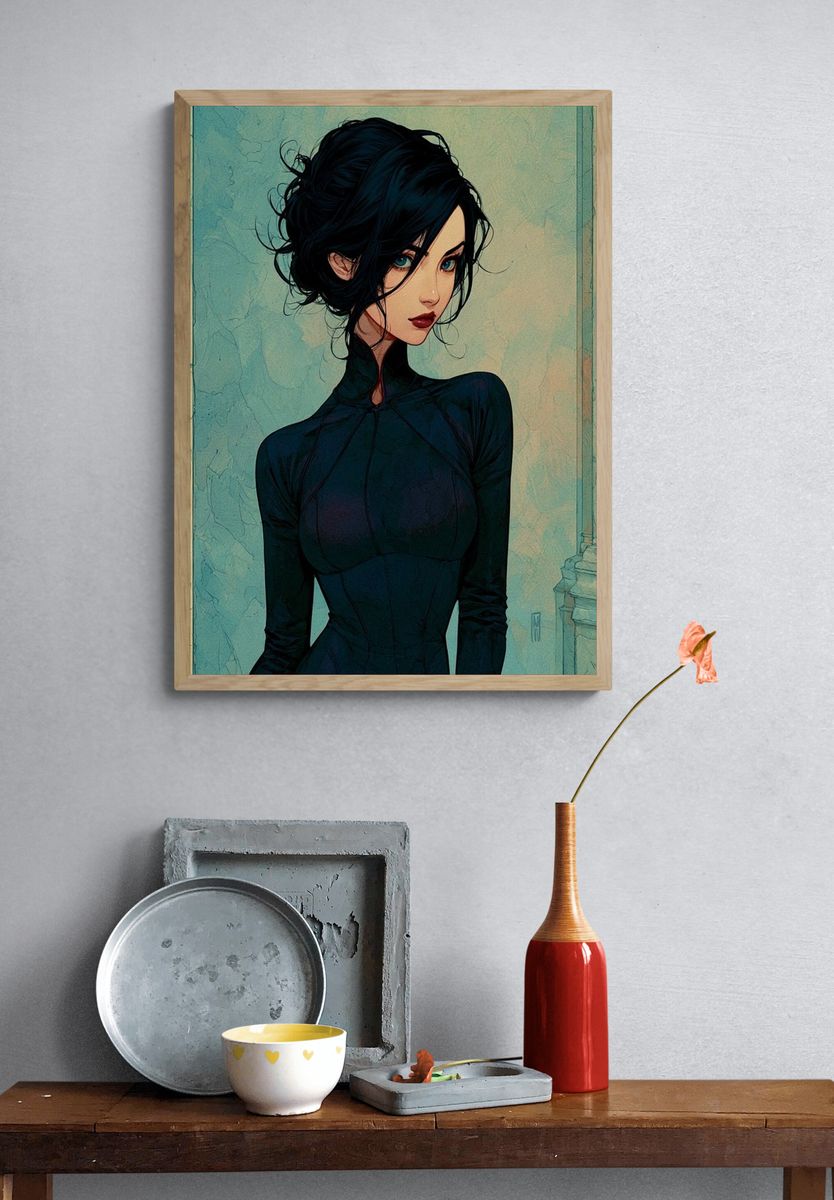 Elegant Dark-Haired Portrait Print. — room view 3