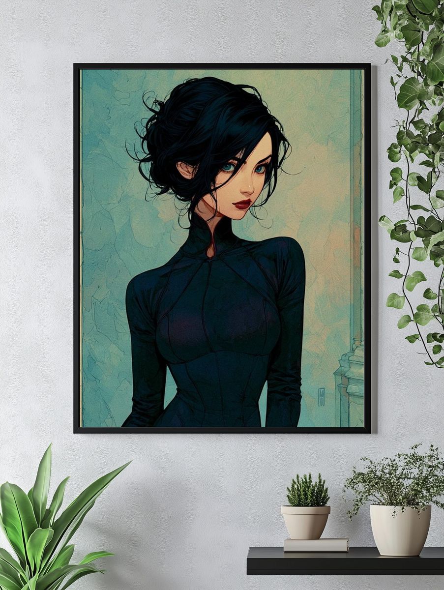 Elegant Dark-Haired Portrait Print. — room view 4