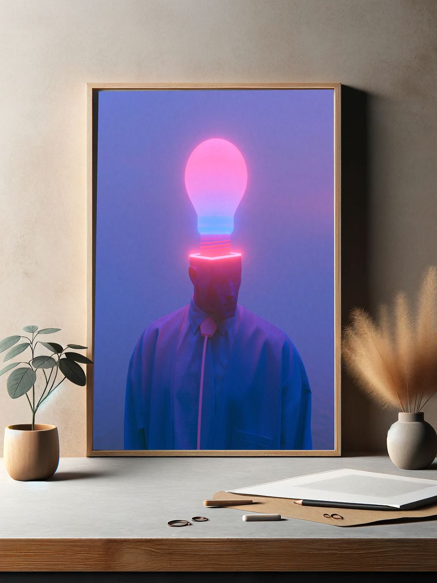 Neon Lightbulb Portrait Print. — room view 2