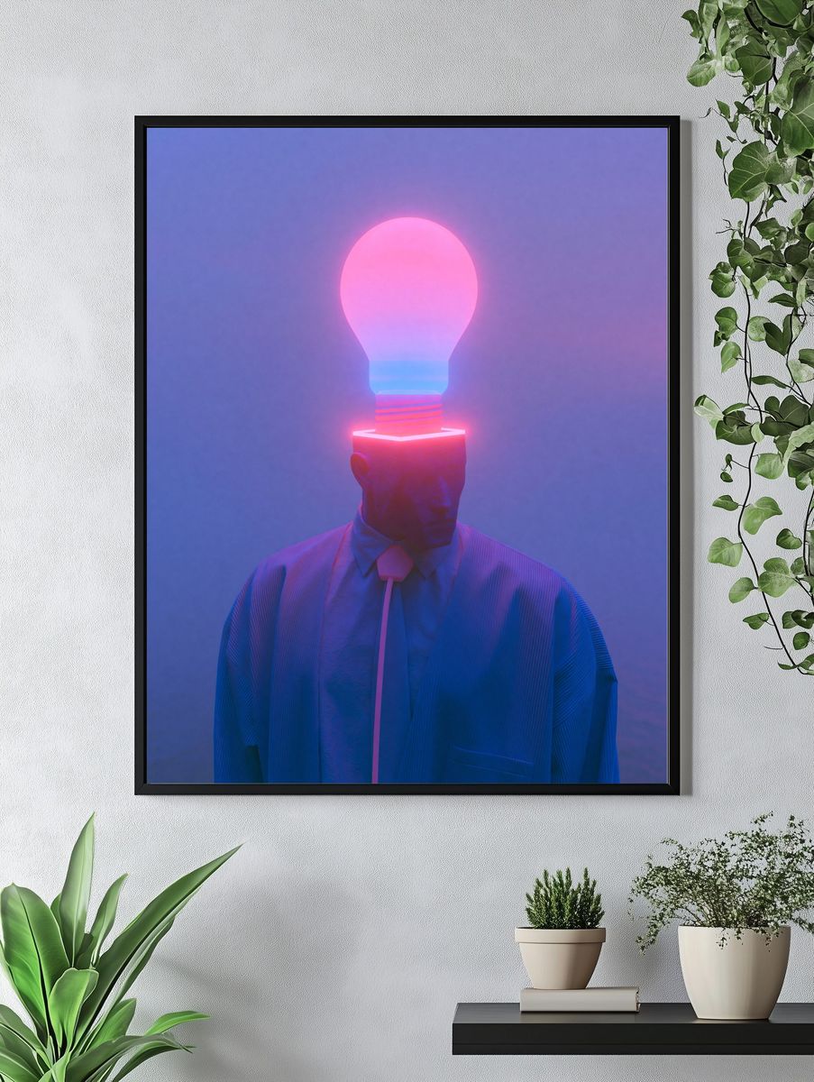 Neon Lightbulb Portrait Print. — room view 4