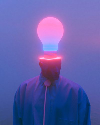 Neon Lightbulb Portrait Print.