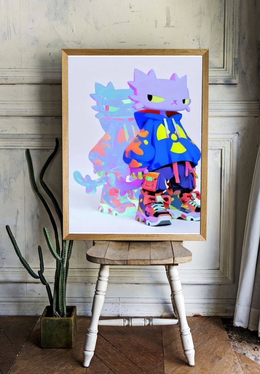 Neon Cat Figure Illustration Poster. — room view 1